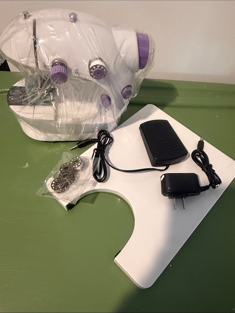 Compact White & Purple Portable Mini Sewing Machine with Foot Pedal
